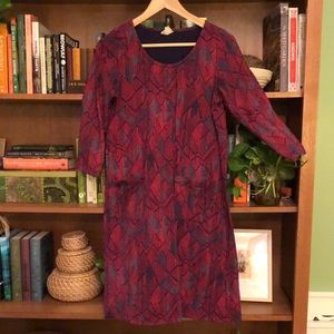 Mata Traders. Berry/Navy/Pink midi dress w/pockets.